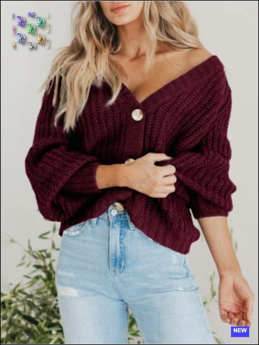 Chunky Knit Open Front Cardigan Women's Long Sleeve V-Neck Button Down Sweater - Picture 2 of 6